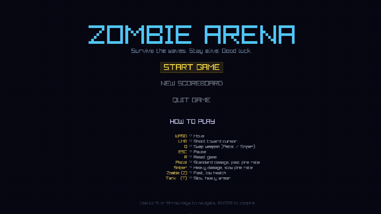 Zombie Arena start screen